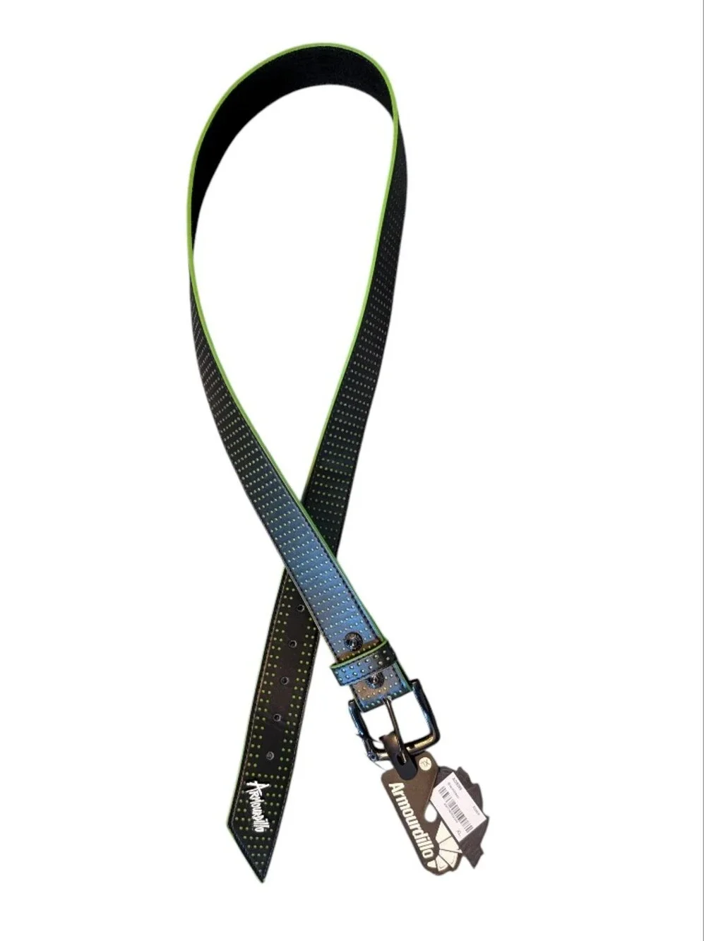NWT Armourdillo Men's Perforated Black Belt & Lime Green 💚